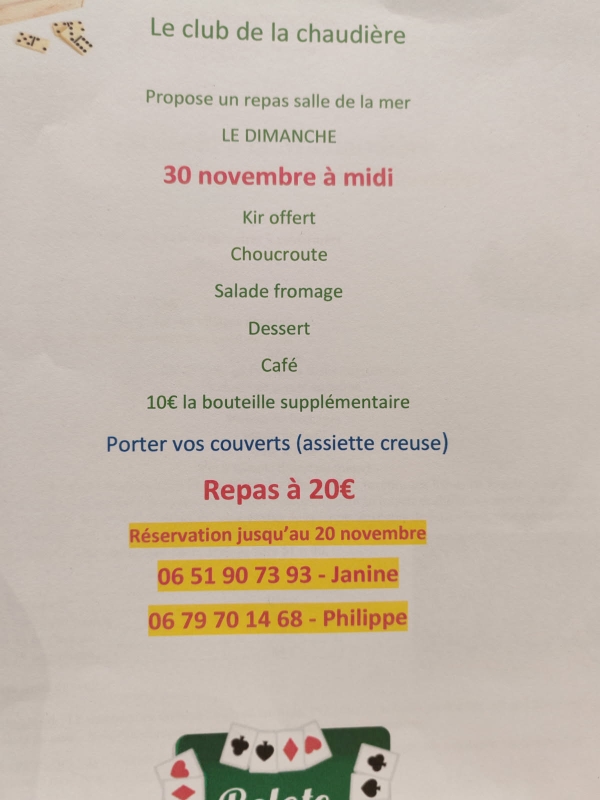 REPAS CLUB DE LA CHAUDIÈRE